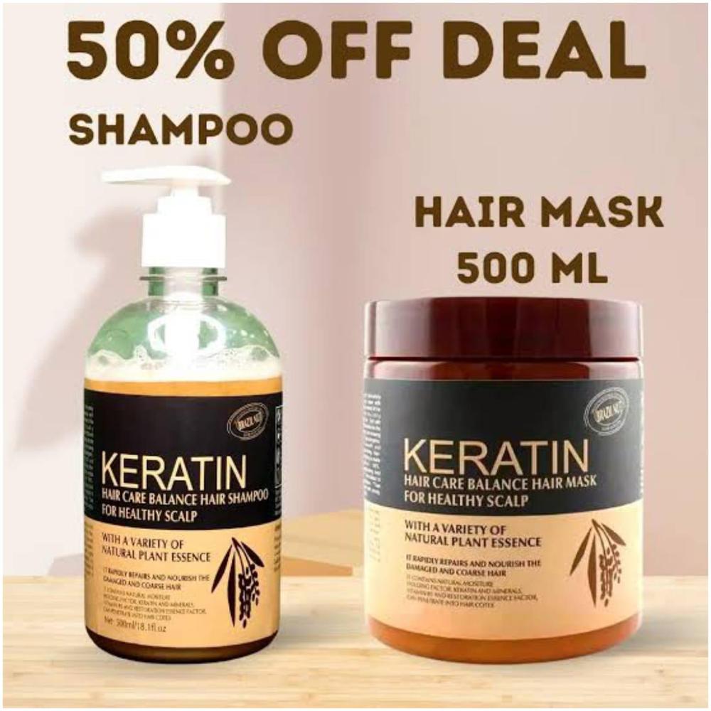 Hair Shampoo and Hair Keratin Mask Pack of 2